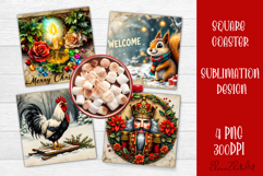 Vintage Christmas Sublimation, retro square Coaster Design Product Image 1