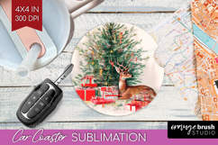 Vintage Christmas Car Coaster - Retro Xmas Coaster PNG Product Image 1