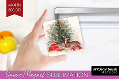 Vintage Christmas Magnet Sublimation - Retro Xmas Square PNG Product Image 1