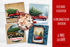 Vintage Christmas Sublimation, retro square Coaster Design Product Image 1