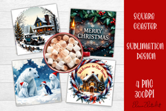 Vintage Christmas Sublimation, retro square Coaster Design Product Image 1