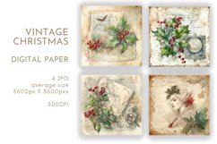 Vintage Holly Christmas Paper | Watercolor JPG Product Image 1