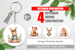 Keychain Vintage Christmas Animals Watercolor Product Image 1