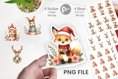 Sticker Vintage Christmas Animals Watercolor Product Image 1