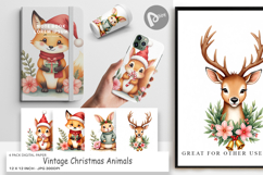 Digital Paper Vintage Christmas Animals Watercolor Product Image 1