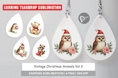 Earring Vintage Christmas Animals Watercolor Product Image 1