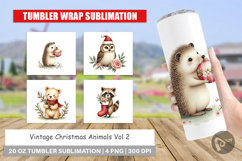 Tumbler Vintage Christmas Animals Watercolor Product Image 1