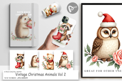 Digital Paper Vintage Christmas Animals Watercolor Product Image 1