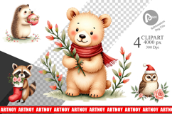 Clipart Vintage Christmas Animals Watercolor Product Image 1