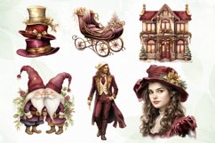 Vintage Burgandy Gold Christmas Clipart Product Image 6