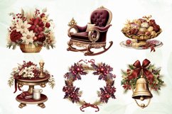 Vintage Burgandy Gold Christmas Clipart Product Image 5