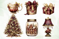 Vintage Burgandy Gold Christmas Clipart Product Image 4