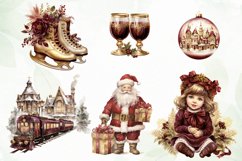 Vintage Burgandy Gold Christmas Clipart Product Image 3