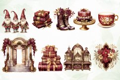 Vintage Burgandy Gold Christmas Clipart Product Image 2