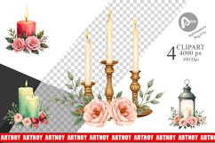 Clipart Vintage Christmas Candles Watercolor Product Image 1