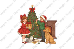 Vintage Christmas Carol Girls PNG Product Image 1