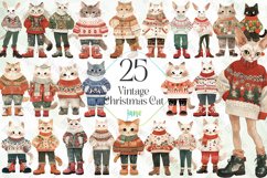 Vintage Christmas Cat Sublimation Bundle Product Image 1