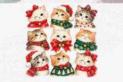 Vintage Christmas Cats Clipart PNG Product Image 1