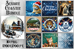 Vintage Christmas Sublimation, retro square Coaster Design Product Image 1