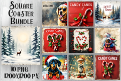 Vintage Christmas Sublimation, retro square Coaster Design Product Image 1