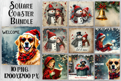 Vintage Christmas Sublimation, retro square Coaster Design Product Image 1