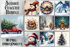 Vintage Christmas Sublimation, retro square Coaster Design Product Image 1