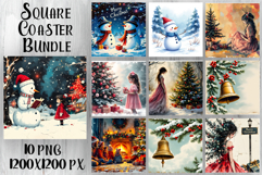 Vintage Christmas Sublimation, retro square Coaster Design Product Image 1