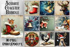 Vintage Christmas Sublimation, retro square Coaster Design Product Image 1