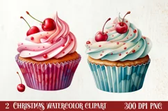 Watercolor Christmas Cakes Clipart, Christmas Clipart Product Image 1