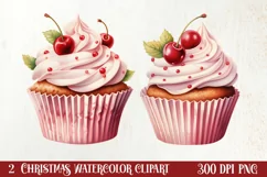 Watercolor Christmas Cakes Clipart, Christmas Clipart Product Image 1