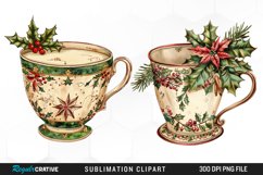Vintage Christmas Cups Sublimation PNG Clipart Product Image 1