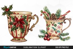 Vintage Christmas Cups Sublimation PNG Clipart Product Image 1