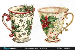Vintage Christmas Cups Sublimation PNG Clipart Product Image 1
