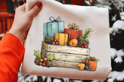 Vintage Christmas Gift Bag Clipart Product Image 2