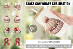 Glass Can Vintage Christmas Hats Watercolor Product Image 1