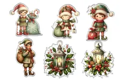 26 Vintage Christmas Stickers Fussy Cuts PNGs Product Image 3
