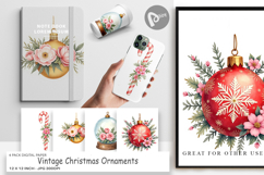 Digital Paper Vintage Christmas Ornaments Watercolor Product Image 1