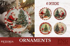 Vintage Christmas Ornament sublimation deigns being used as round Christmas Ornaments orint