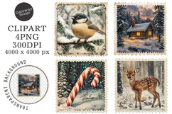 Vintage Christmas Postage Stamps Clipart Product Image 1