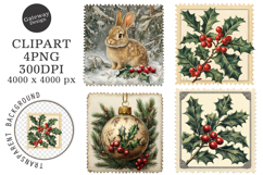 Vintage Christmas Postage Stamps Clipart Product Image 1