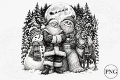 Vintage Christmas Santa & Yeti PNG | Black and White Winter Product Image 1
