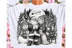 Vintage Christmas Santa & Yeti PNG | Black and White Winter Product Image 2
