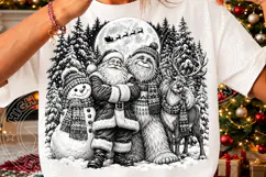 Vintage Christmas Santa & Yeti PNG | Black and White Winter Product Image 3