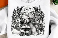 Vintage Christmas Santa & Yeti PNG | Black and White Winter Product Image 4