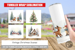 Tumbler Vintage Christmas Scenes Watercolor Product Image 1