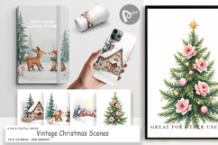 Digital Paper Vintage Christmas Scenes Watercolor Product Image 1