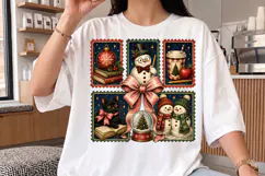 Vintage Christmas Stamp Snowman Cat Book PNG Sublimation Product Image 3