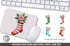 Mouse Pad Vintage Christmas Stockings Watercolor Product Image 1
