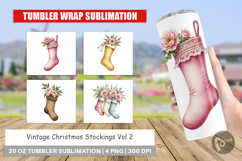 Tumbler Vintage Christmas Stockings Watercolor Product Image 1