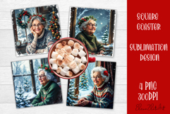 Vintage Christmas Sublimation, retro square Coaster Design Product Image 1